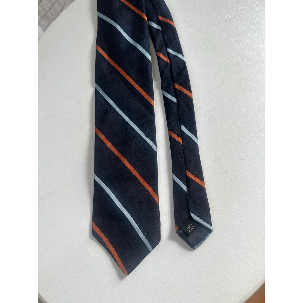 Jonathan Lake Silk Striped Tie Navy Orange Blue Tradition Distinction Mens